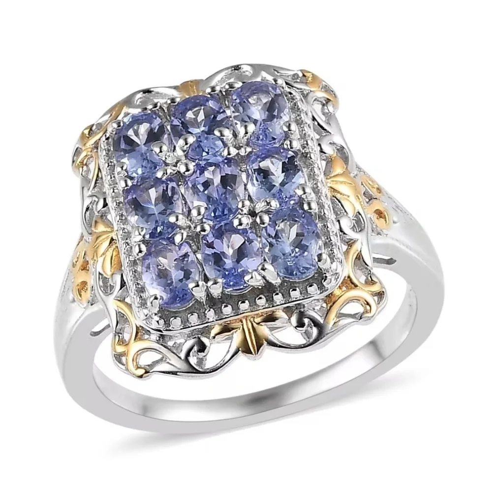 Genuine Tanzanite Ring in 18K YG and Platinum Over Sterling Silver Size 5! - Picture 3 of 10